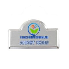 BK Gift Kişiye Özel Lüks Kubbeli Sürgülü Gümüş Renk Metal Yaka İsimliği (5 Adet), Firmalara Özel Yaka İsimliği