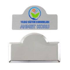 BK Gift Kişiye Özel Lüks Kubbeli Sürgülü Gümüş Renk Metal Yaka İsimliği (5 Adet), Firmalara Özel Yaka İsimliği