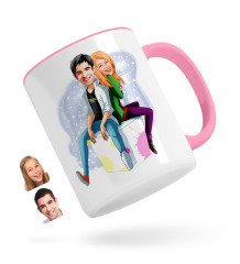 Kişiye Özel Sevgililer Karikatürlü Pembe Kupa Bardak-35