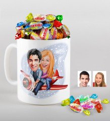 Kişiye Özel Sevgililer Karikatürlü Kupa ve Haribo Şeker Hediye Seti-11