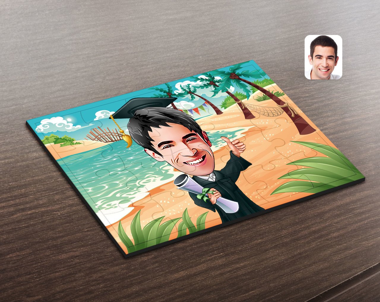 Kişiye Özel Erkek Mezun Karikatürlü Ahşap Puzzle-1