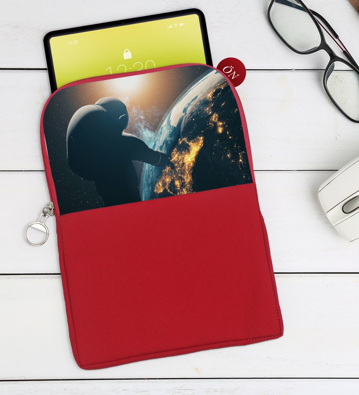 BK Gift Dünya Tasarımlı Taşınabilir Koruyucu Tablet Kılıfı & Organizer Çanta - Kırmızı-1