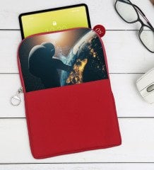 BK Gift Dünya Tasarımlı Taşınabilir Koruyucu Tablet Kılıfı & Organizer Çanta - Kırmızı-1
