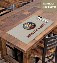 Bk Gift Restoran & Cafelere Özel Baskılı Keten Amerikan Servis Seti(24 ADET), Logolu Servis Bezi, Baskılı Amerikan Servis