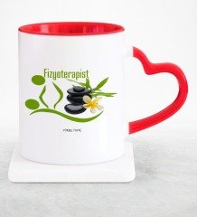 Kişiye Özel Mesleki Fizyoterapist Kırmızı Kalpli Kupa Bardak