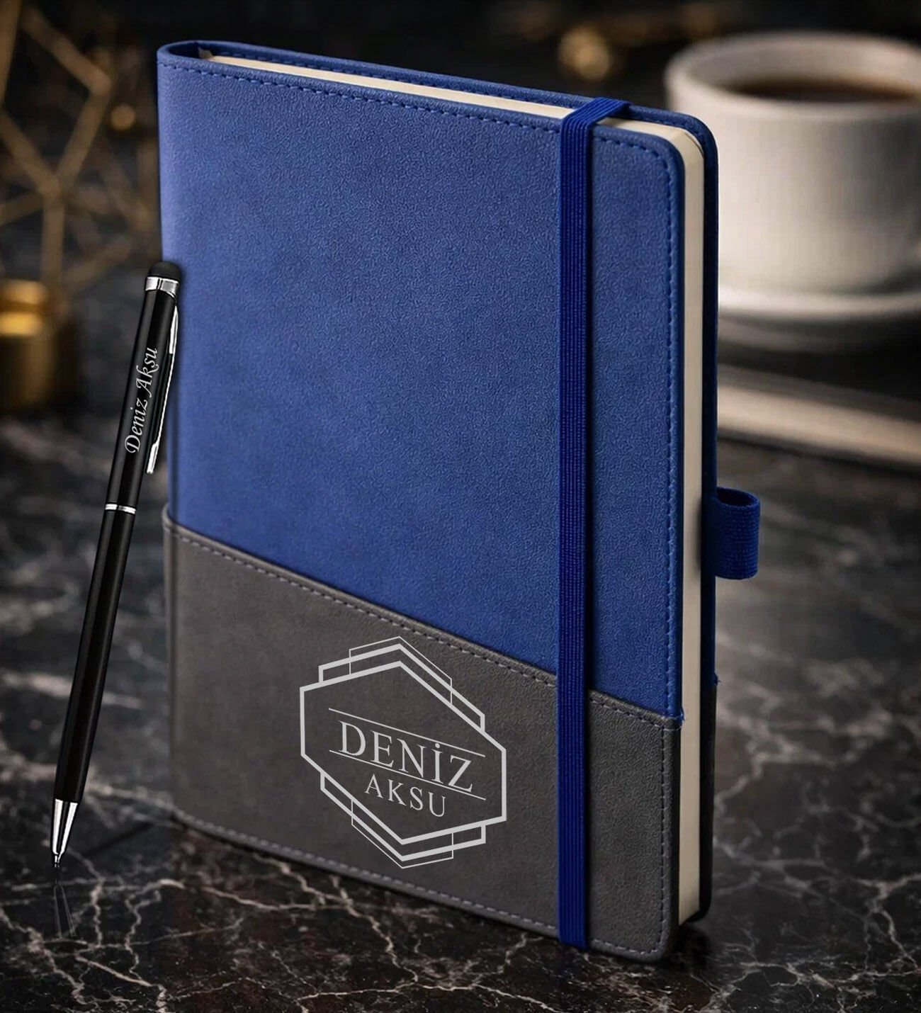 BK Gift Kişiye Özel Mavi Termo Deri Defter ve Touchpen Kalem Seti -4,  Kurumsal ve Özel Hediye, Yeni İş Hediyesi