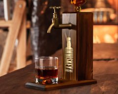 BK Gift Aynalı Altın Kabartma Musluklu Doğal Ceviz Ahşap Viski Standı, Home Bar, İçecek Dispenseri, Ahşap İçecek Çeşmesi-3