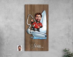 BK Gift Kişiye Özel Balıkçı Karikatürlü Kabartma Figürlü Ahşap Tablo-8, Arkadaşa Hediye, Sevgiliye Hediye, Duvar Dekoru