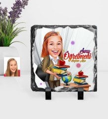 Kişiye Özel Bayan Öğretmen Karikatürlü Dekoratif Doğal Taş - 4