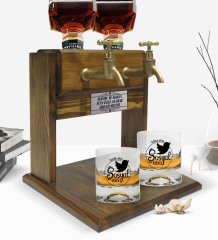 Kişiye Özel Renkli Baskılı Sosyal İçici Tasarımlı İkili Viski Bardağı ve Çift Musluklu Doğal Ahşap Viski Standı-1