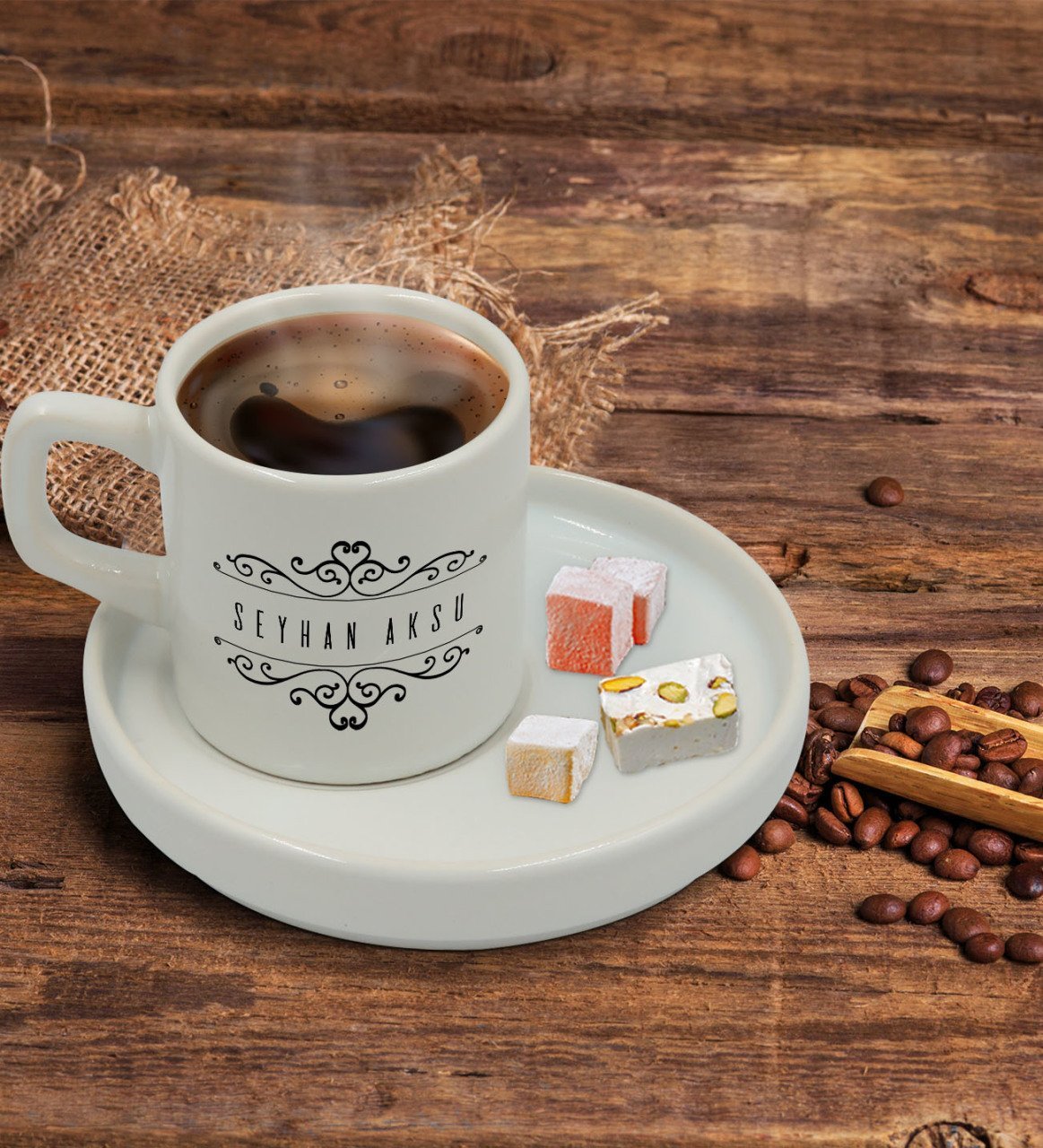 Kişiye Özel Sunum Tabaklı İsimli Türk Kahvesi Fincanı Model 9