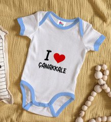 BK Kids I Love Çanakkale Tasarımlı Mavi Bebek Body Zıbın - Model 1