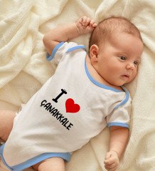 BK Kids I Love Çanakkale Tasarımlı Mavi Bebek Body Zıbın - Model 1