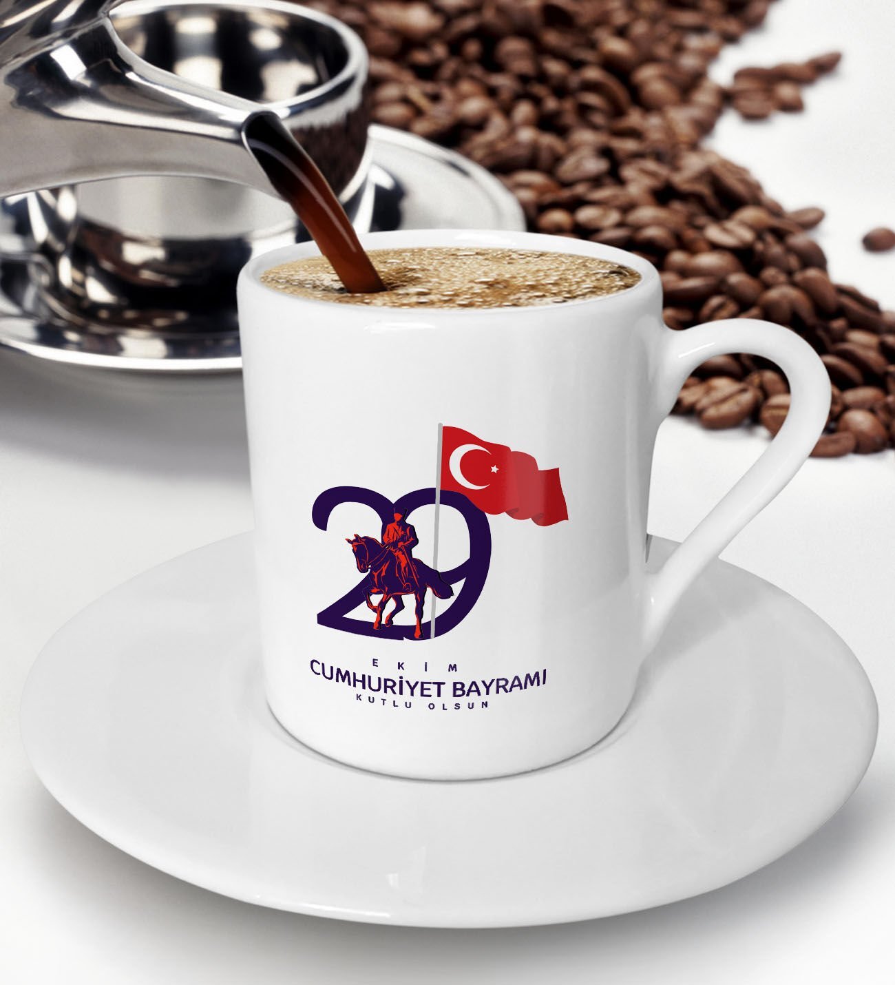BK Gift 29 Ekim Temalı Türk Kahvesi Fincanı-4, Arkadaşa Hediye , 29 Ekim Hediyesi, 100.Yıl Hediyesi