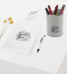 BK Gift Kişiye Özel İsimli Beyaz Defter Kalem ve Kalemlik Hediye Seti - Model 6