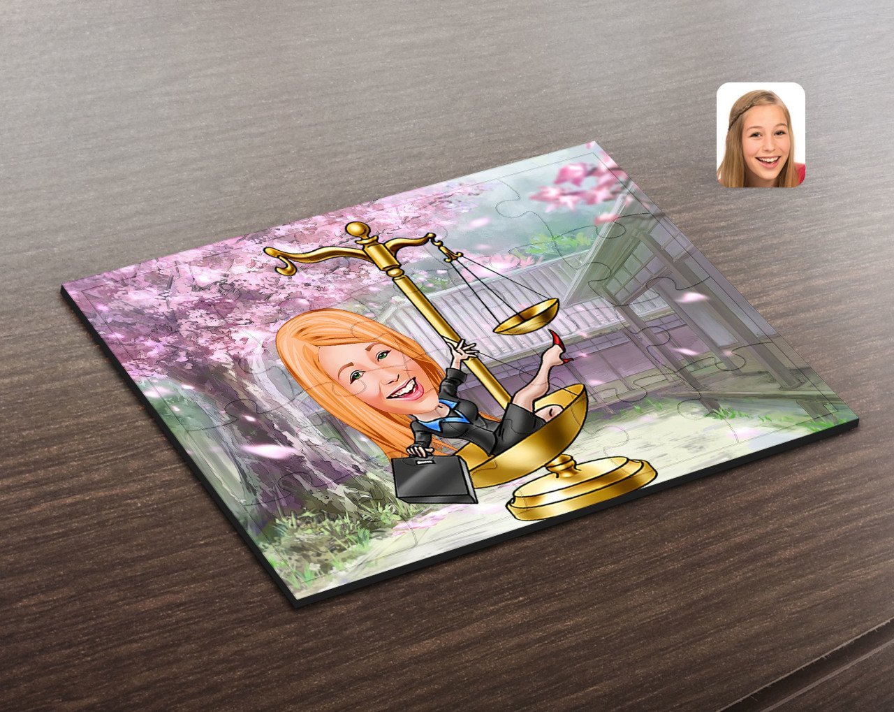 Kişiye Özel Kadın Avukat Karikatürlü Ahşap Puzzle-4