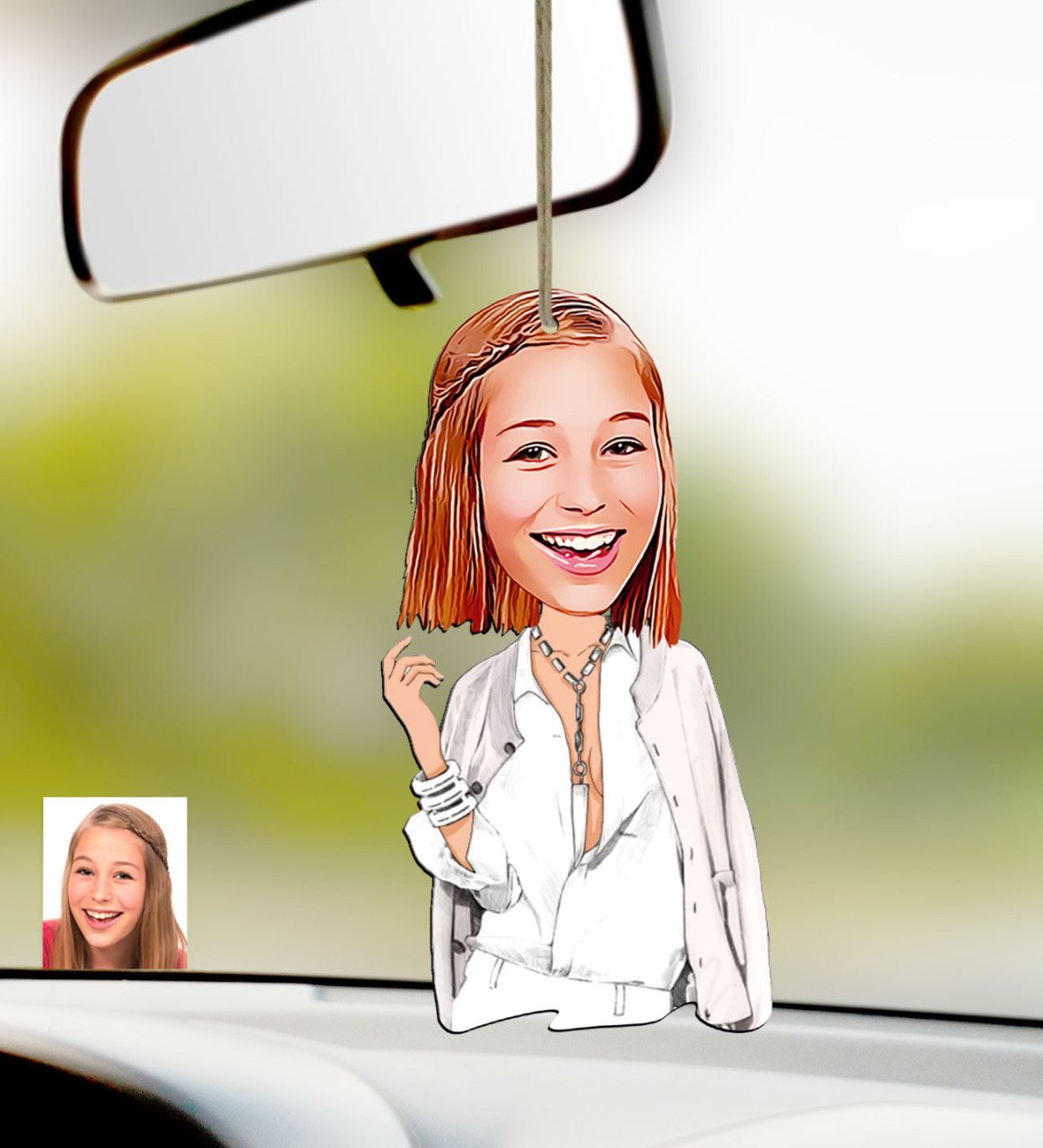 Kişiye Özel Bayan Model Karikatürlü Ahşap Araba Dikiz Ayna Süsü-2