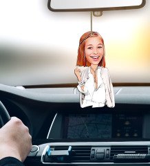 Kişiye Özel Bayan Model Karikatürlü Ahşap Araba Dikiz Ayna Süsü-2