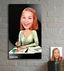 Kişiye Özel Bayan Grafik Tasarımcı Karikatür Ahşap Tablo