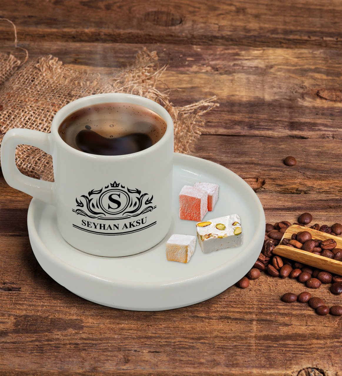 Kişiye Özel Sunum Tabaklı İsimli Türk Kahvesi Fincanı Model 12