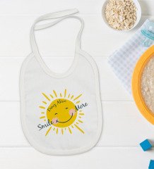 BK Kids Kişiye Özel Smile More Tasarımlı Bebek Body Zıbın ve Mama Önlüğü Hediye Seti - Model 1