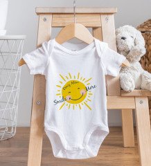 BK Kids Kişiye Özel Smile More Tasarımlı Bebek Body Zıbın ve Mama Önlüğü Hediye Seti - Model 1