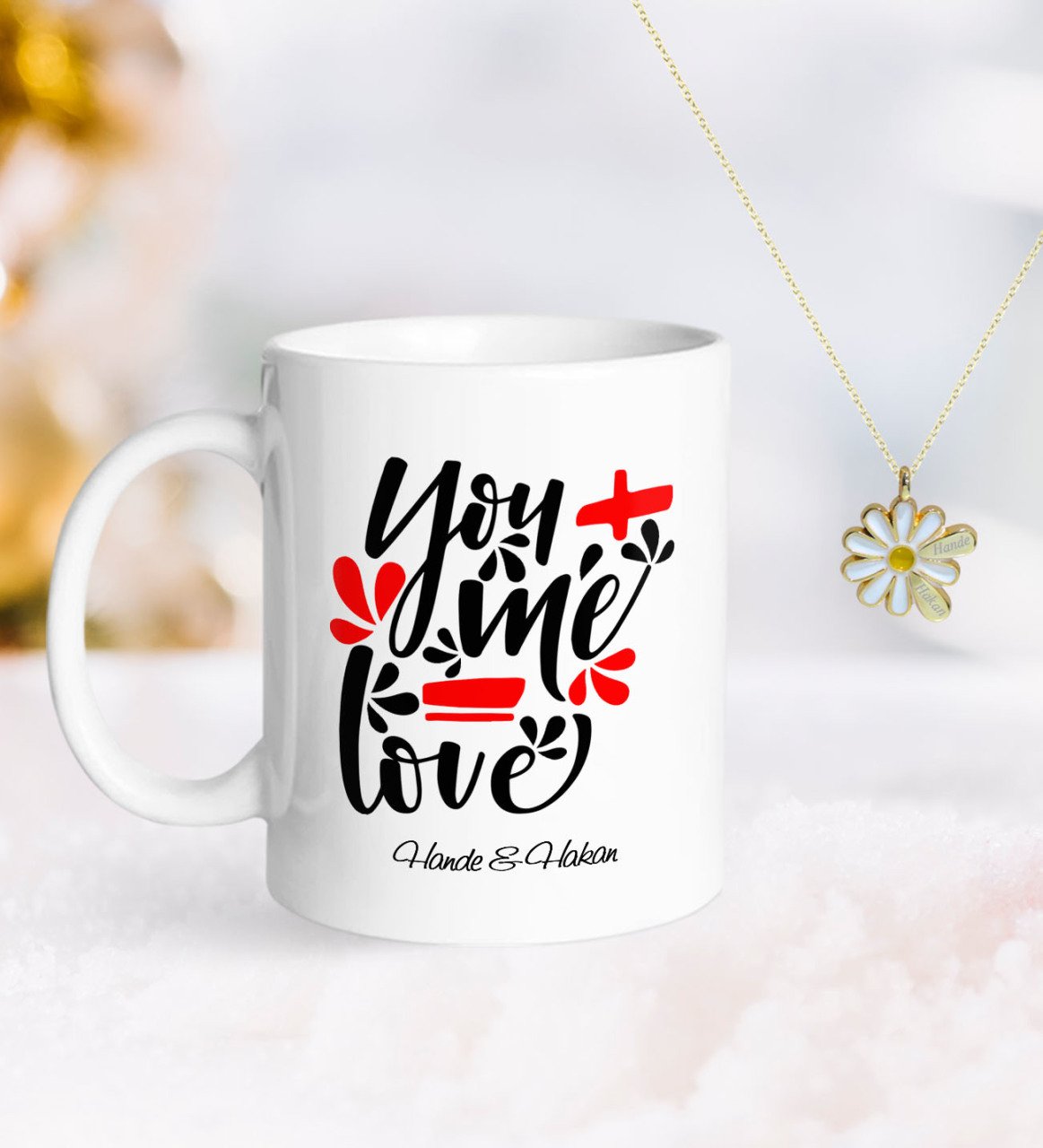 Kişiye Özel Sevgililer Günü Kupa ve Çift İsimli Papatya Kolye-73