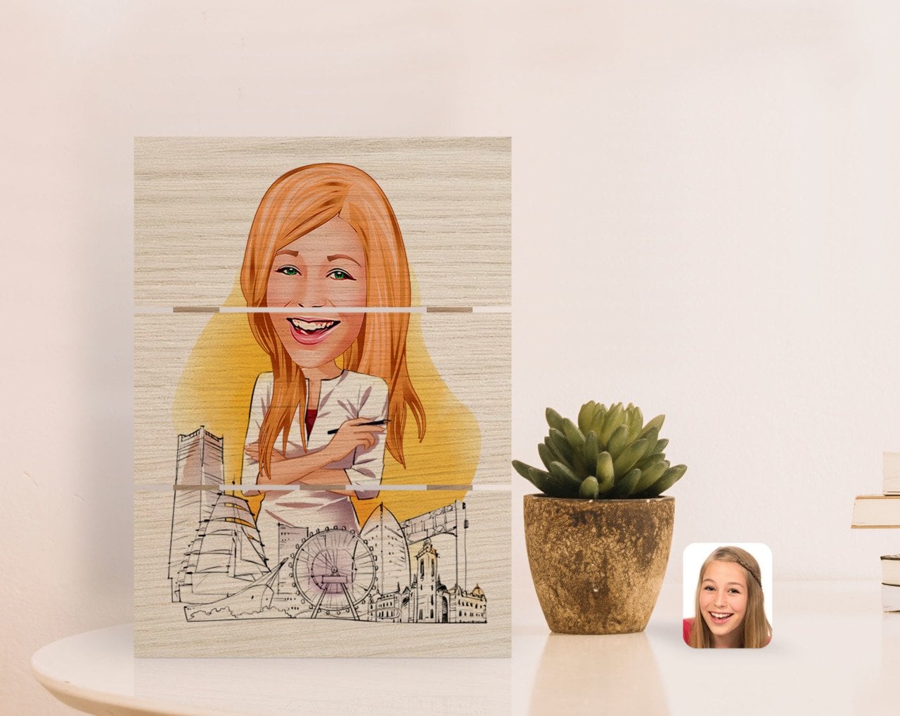 Kişiye Özel Kadın Mimar Karikatürlü Otantik Masaüstü Ahşap Palet Çerçeve-1