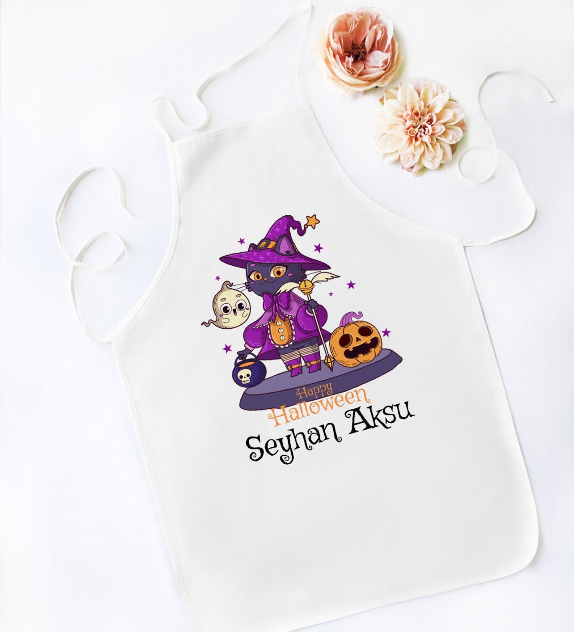 Kişiye Özel Happy Halloween Tasarımlı Beyaz Mutfak Önlüğü-10