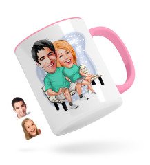 Kişiye Özel Sevgililer Karikatürlü Pembe Kupa Bardak-55