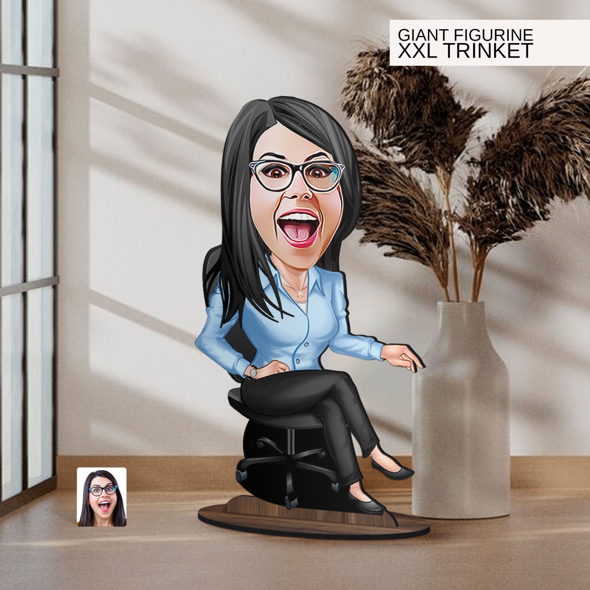 BK Gift Kişiye Özel Boss Anne Karikatürlü Büyük Boy Ahşap Biblo-5 Arkadaşa Hediye , Sevgiliye Hediye, Kişiye Özel Biblolar