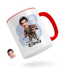 Kişiye Özel Asker Karikatürlü Kırmızı Kupa Bardak-1