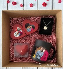 BK Gift Kişiye Özel Kalp Puzzle Çerçeve & Sevgililer Günü Tasarımlı Kupa & Kalp Mum & Papatya Kolye Hediye Kutulu Set, Sevgiliye Hediye, Yıl Dönümü Hediyesi