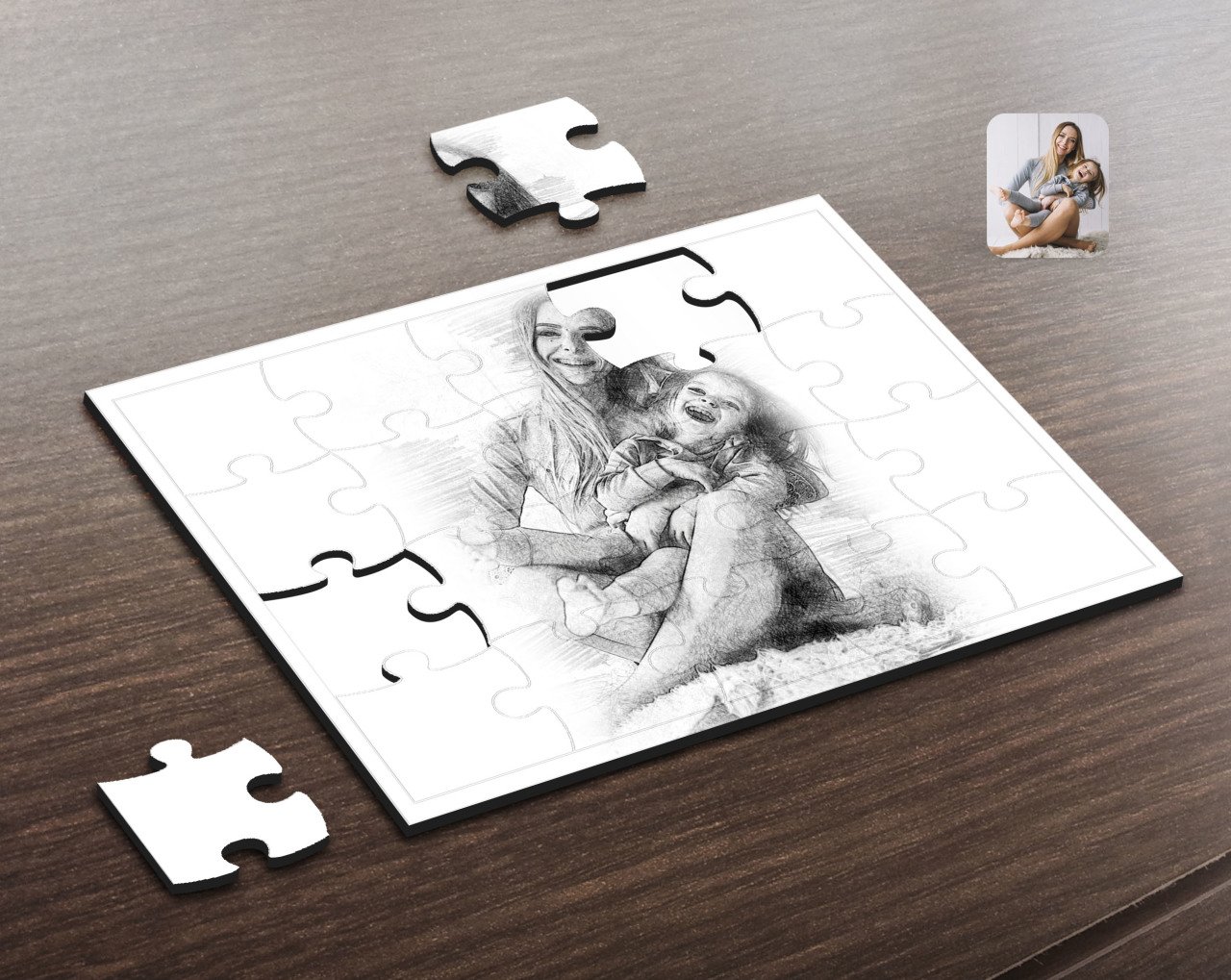 Kişiye Özel Karakalem Tasarımlı Ahşap Puzzle-2