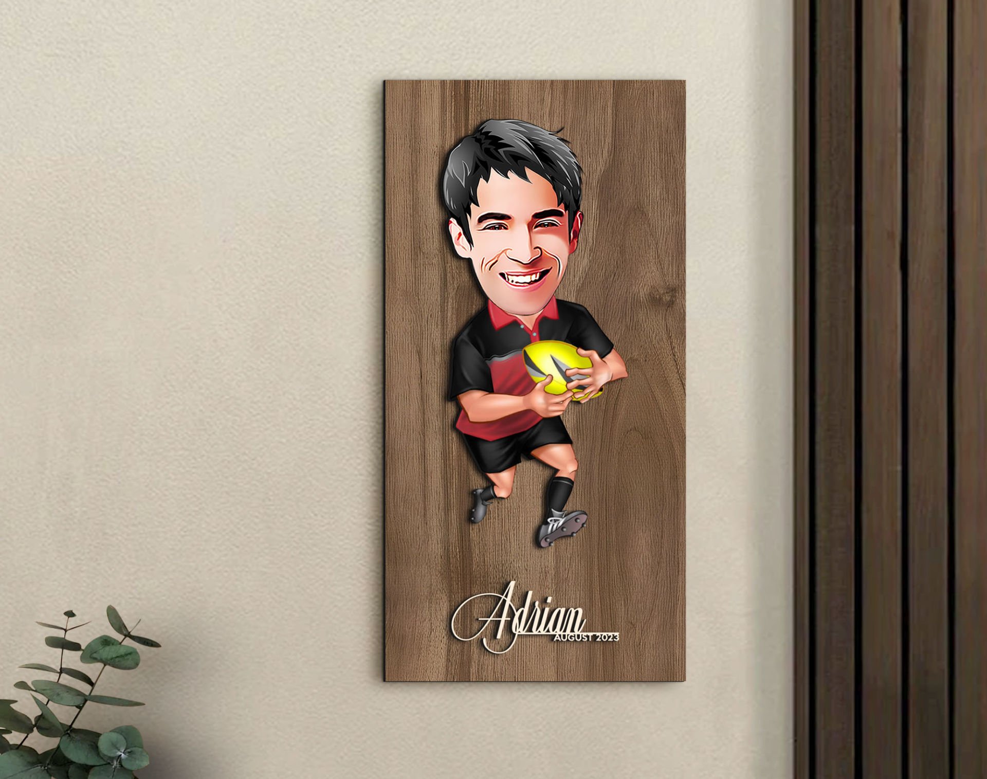 BK Gift Kişiye Özel Amerikan Futbolcusu Karikatürlü Kabartma Figürlü Ahşap Tablo-14, Arkadaşa Hediye, Sevgiliye Hediye, Duvar Dekoru