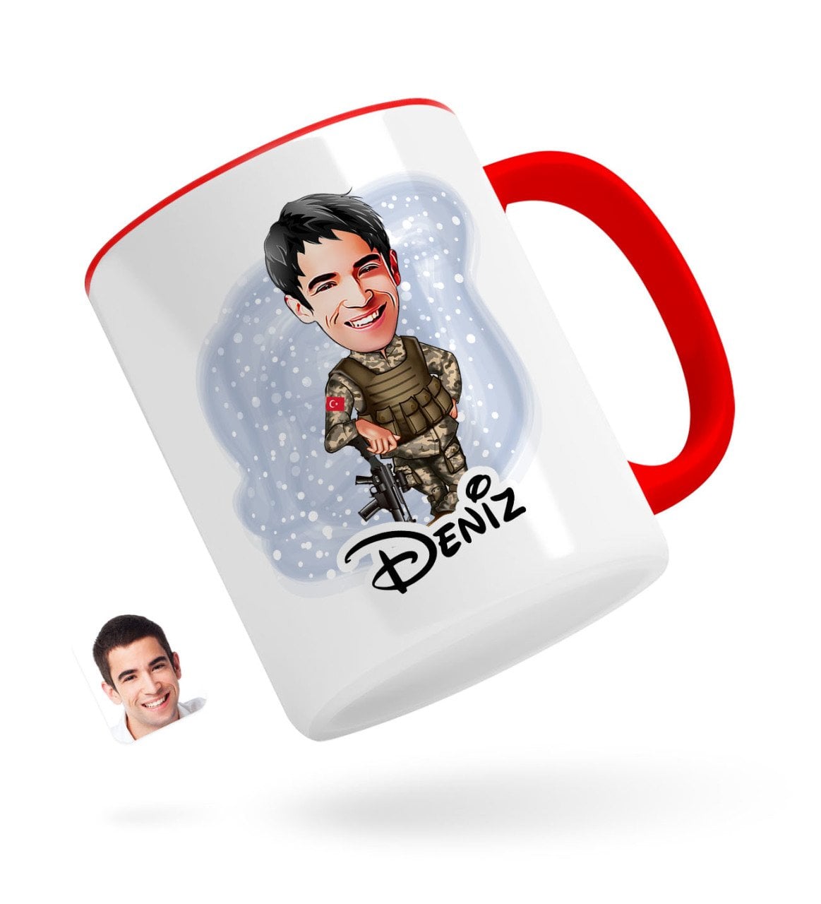 Kişiye Özel Asker Karikatürlü Kırmızı Kupa Bardak-2
