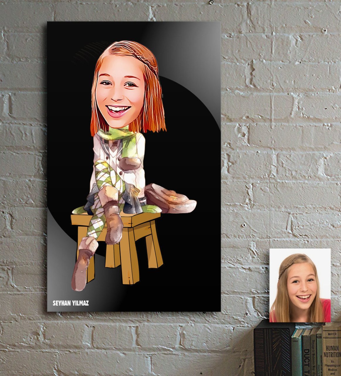 Kişiye Özel Bayan Sonbahar Temalı Karikatür Ahşap Tablo