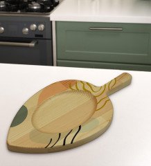 BK Gift Modern Art Tasarımlı Yaprak Şeklinde Doğal Ahşap Servis ve Sunum Tabağı Model 4