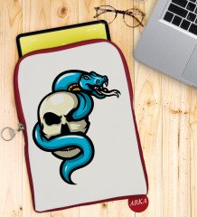 BK Gift Kurukafa Tasarımlı Taşınabilir Koruyucu Tablet Kılıfı & Organizer Çanta - Kırmızı-8