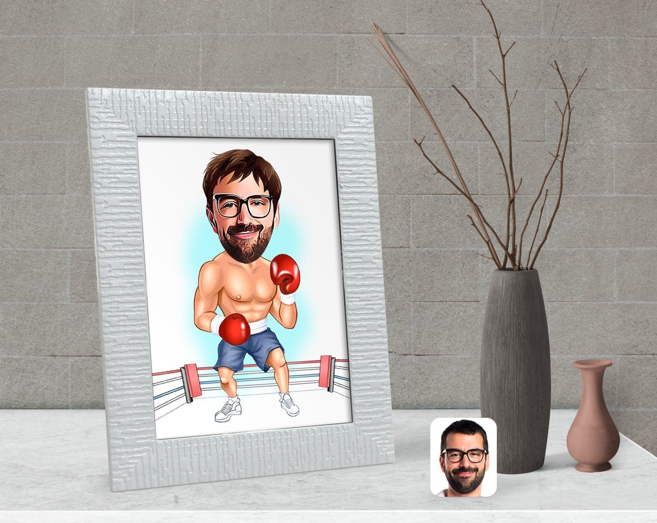 Kişiye Özel Erkek Boksör Karikatürlü Dekoratif Çerçeve-1