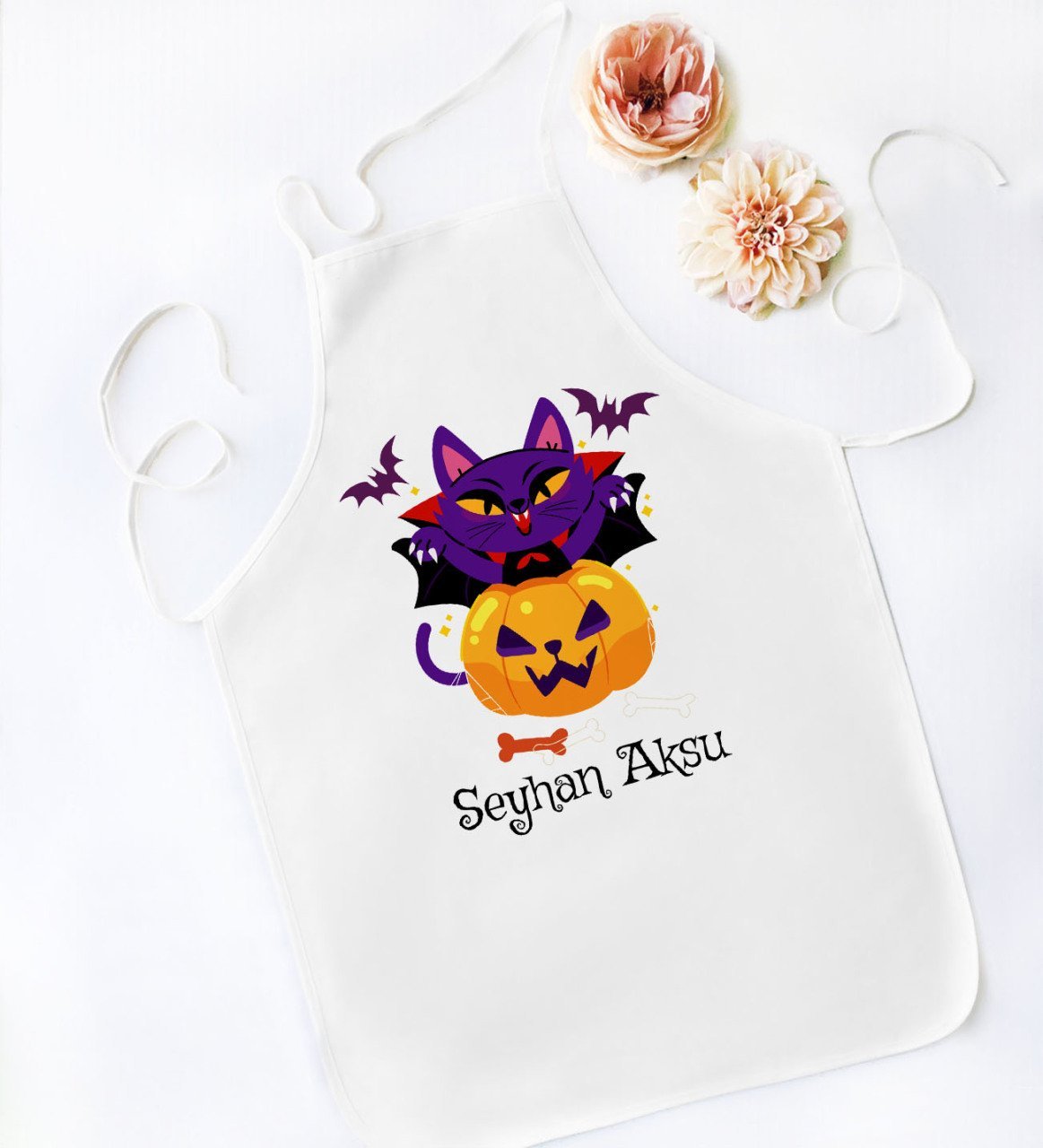 Kişiye Özel Happy Halloween Tasarımlı Beyaz Mutfak Önlüğü-13