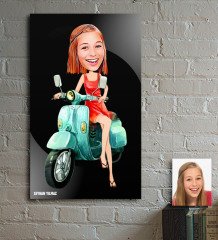 Kişiye Özel Bayan Vespa Temalı Karikatür Ahşap Tablo