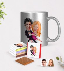 Kişiye Özel Sevgililer Karikatürlü Krom Kupa ve Çikolata Hediye Seti-13