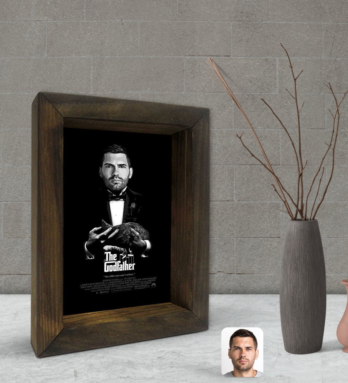 Kişiye Özel Godfather Baba Silüet Tasarımlı Dekoratif Doğal Masif Ahşap Çerçeve 15x20cm-10