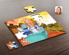 Kişiye Özel Kadın Eczacı Karikatürlü Ahşap Puzzle-4
