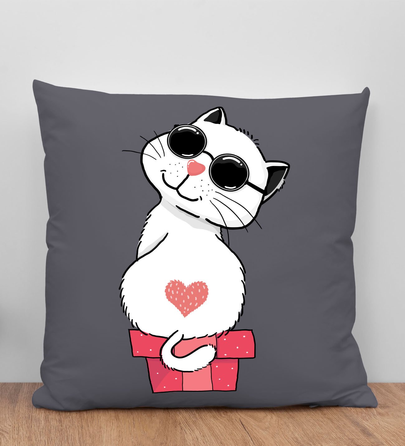 BK Gift Kedi Tasarımlı Antrasit Kırlent Yastık, Arkadaşa Hediye, Ev Dekorasyonu, Ev Hediyesi-6