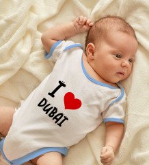 BK Kids I Love Dubai Tasarımlı Mavi Bebek Body Zıbın - Model 1