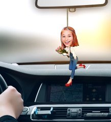 Kişiye Özel Bayan Karikatürlü Ahşap Araba Dikiz Ayna Süsü-13