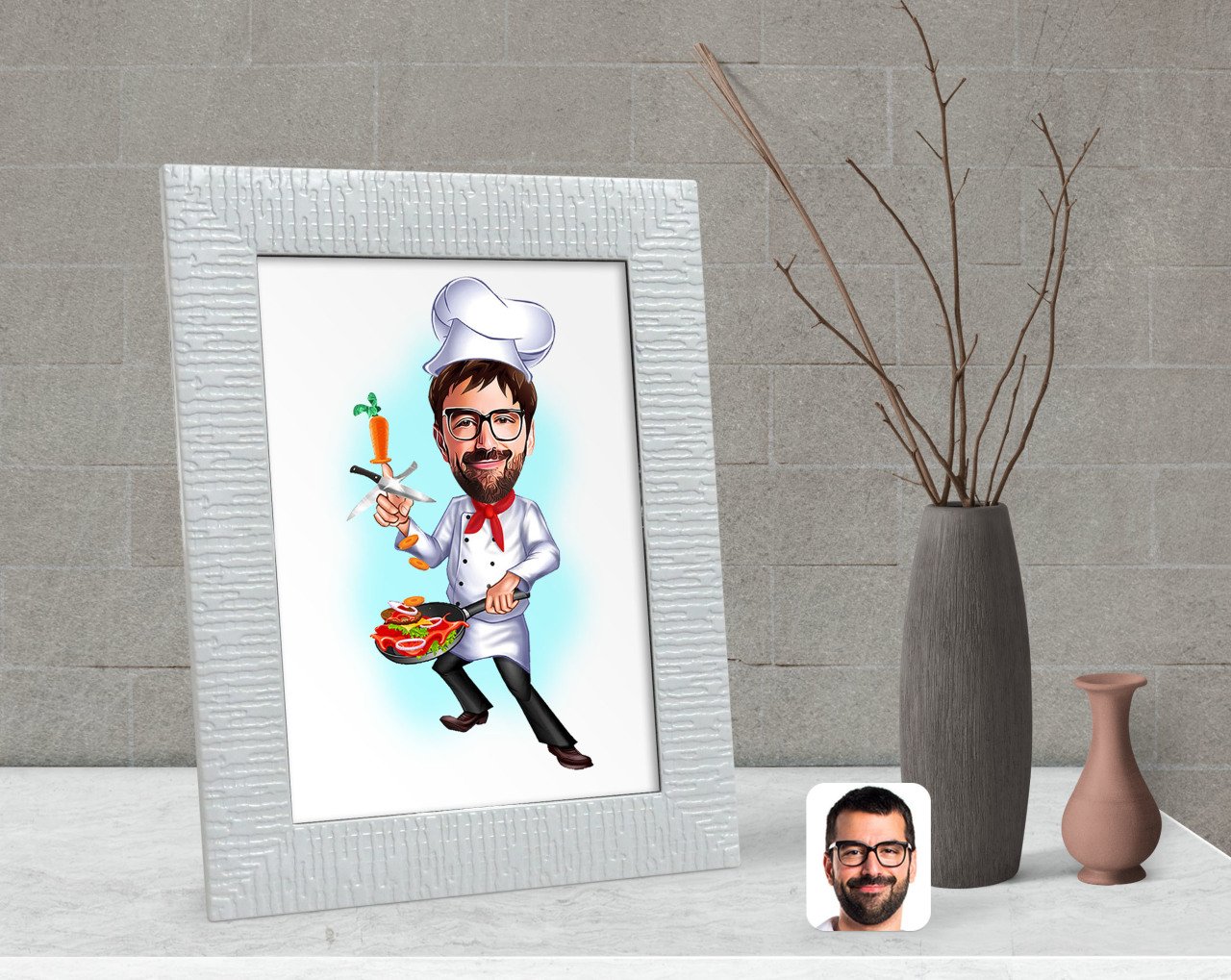 Kişiye Özel Erkek Chef Karikatürlü Dekoratif Çerçeve-1