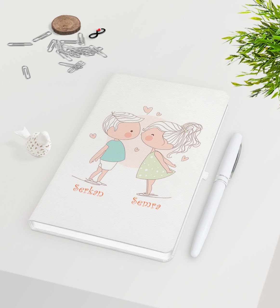 Kişiye Özel Sevgililer Günü Beyaz Defter Kalem Seti-108
